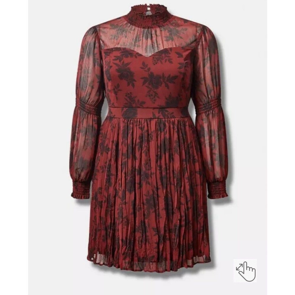 Torrid Mini Dress Womens Sz 3 Turtleneck Crinkle Pleated Floral Boho Whimsigoth - Picture 3 of 16